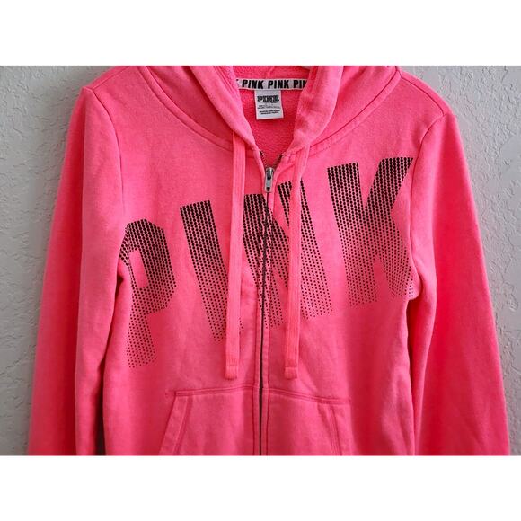 JACKET/HOODIE-VICTORIA'S SECRET-PINK-Bright Pink-Hood-Long Sleeves-Zipper-SM-P - Picture 3 of 12
